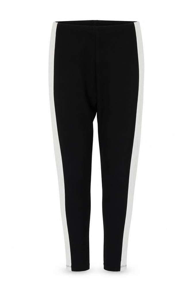 Front view of H&M women’s black striped harem leggings, size XS, 28-inch leg