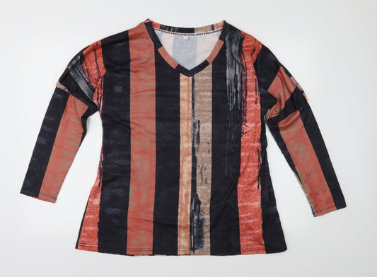 Exclusive Womens Orange Striped  Basic T-Shirt Size L