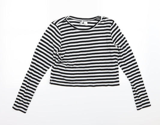 Divided by H&M Womens Black Striped Knit Pullover Jumper Size 10