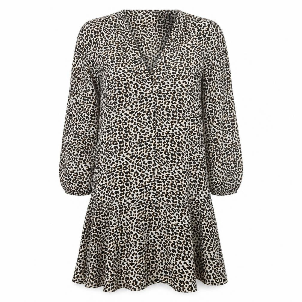 Front view of ASOS women’s brown animal print a-line, size UK 10