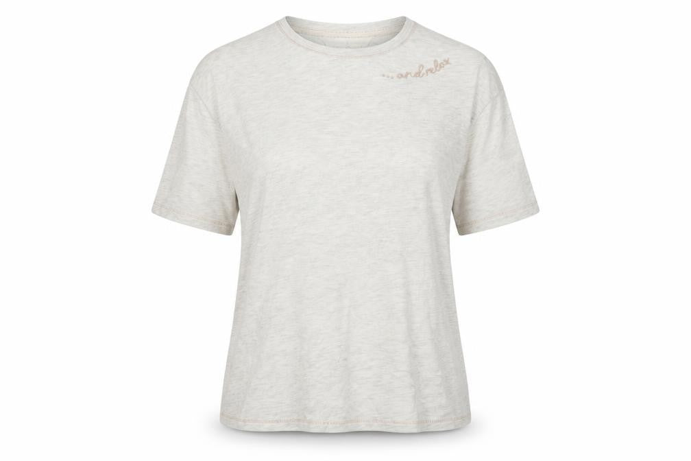 Front view of Marks & Spencer women’s ivory solid jersey top pyjama top, size UK 8, - & relax