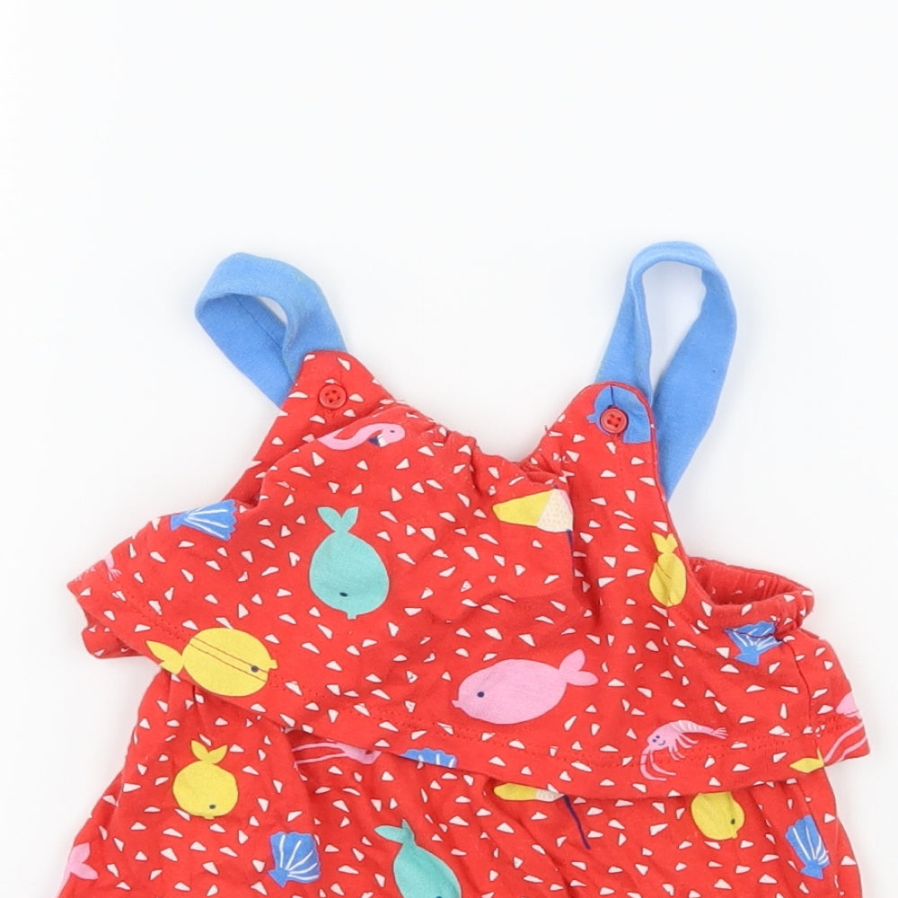 Marks and Spencer Girls Red Geometric Jersey Pinafore/Dungaree Dress  Size 3-6 Months  - Fish