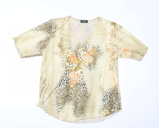 Sonic Collection Womens Beige Floral  Basic T-Shirt Size L