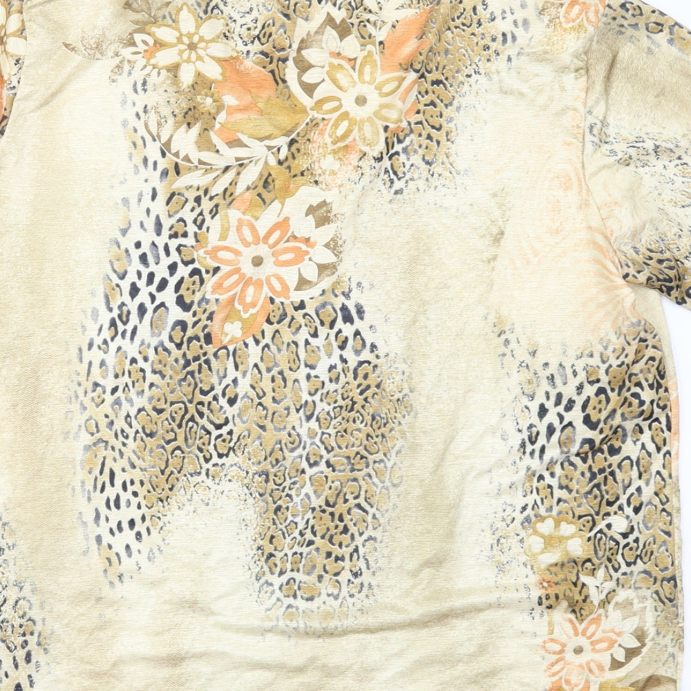 Sonic Collection Womens Beige Floral  Basic T-Shirt Size L