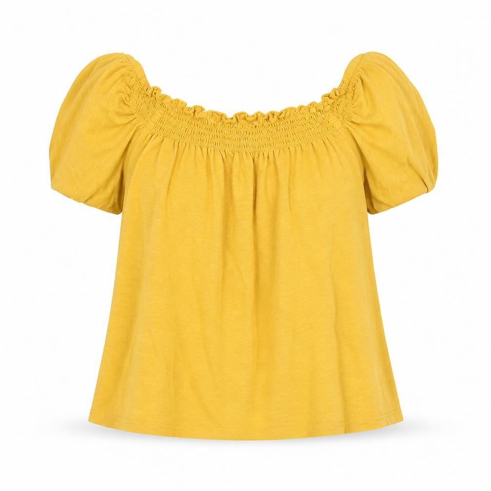 Front view of New Look women’s yellow basic t-shirt, size UK 6