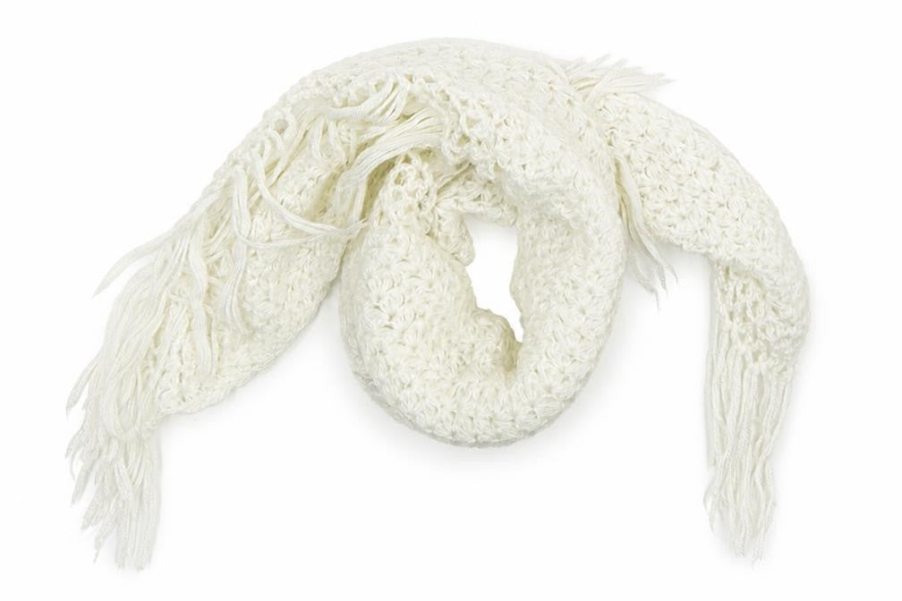 Front view of Preworn women’s white knit shawl/wrap