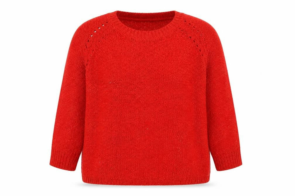 Front view of Pebble Bay women’s red knit jumper, size M