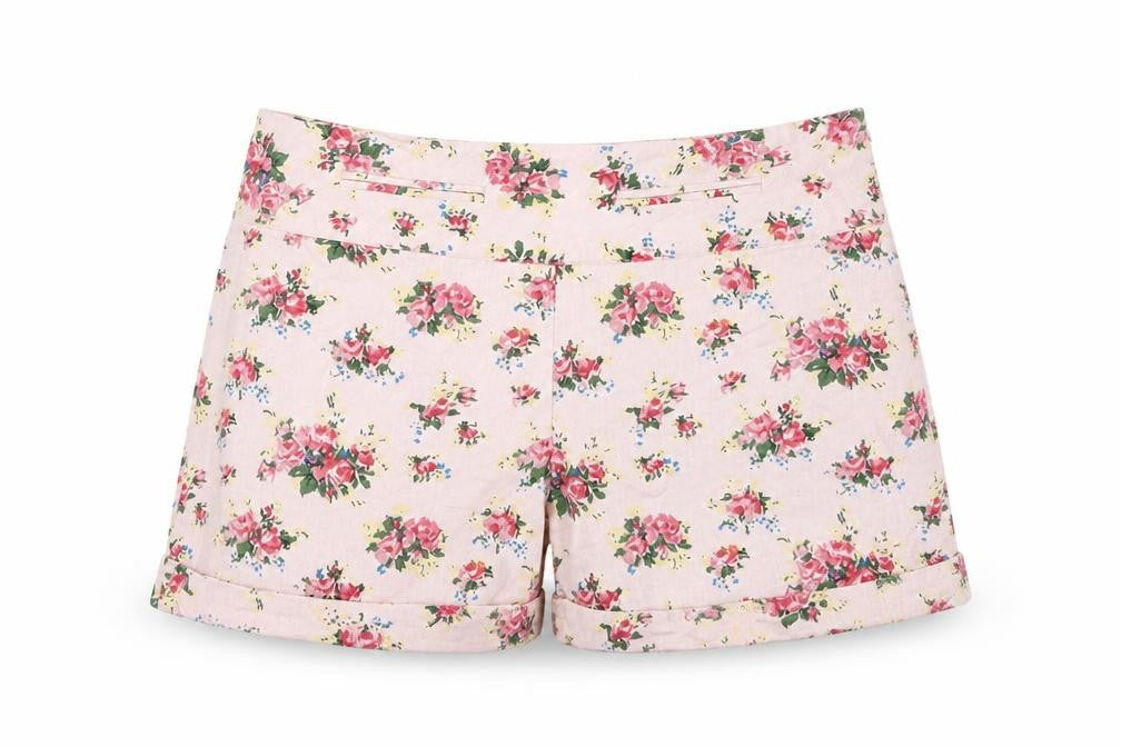 Front view of Darling women’s pink floral bermuda shorts, size S