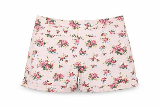 Front view of Darling women’s pink floral bermuda shorts, size S