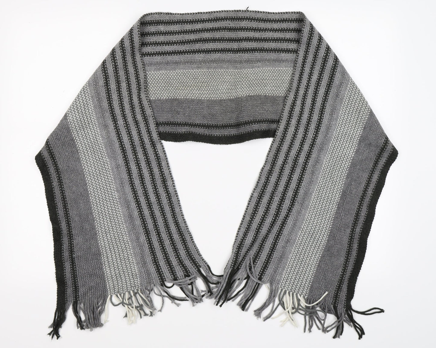 Preworn Mens Grey Striped Knit Scarf  One Size