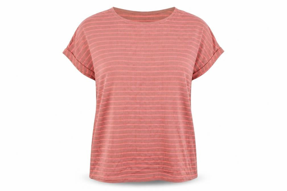 Front view of Vera Moda women’s brown striped knit basic t-shirt, size XL
