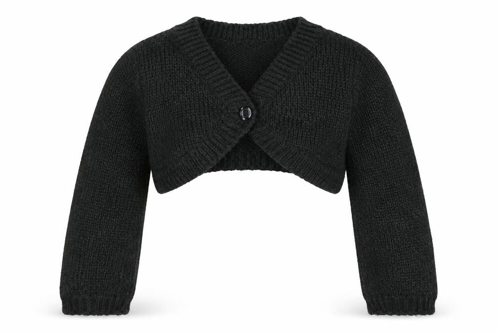 Front view of H&M girls’ green knit shrug jumper, size 2-3, years - with glitter