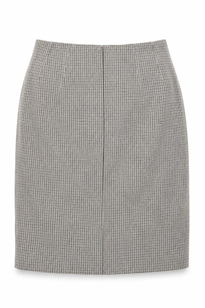 Front view of Marks & Spencer women’s brown a-line skirt, size UK 10
