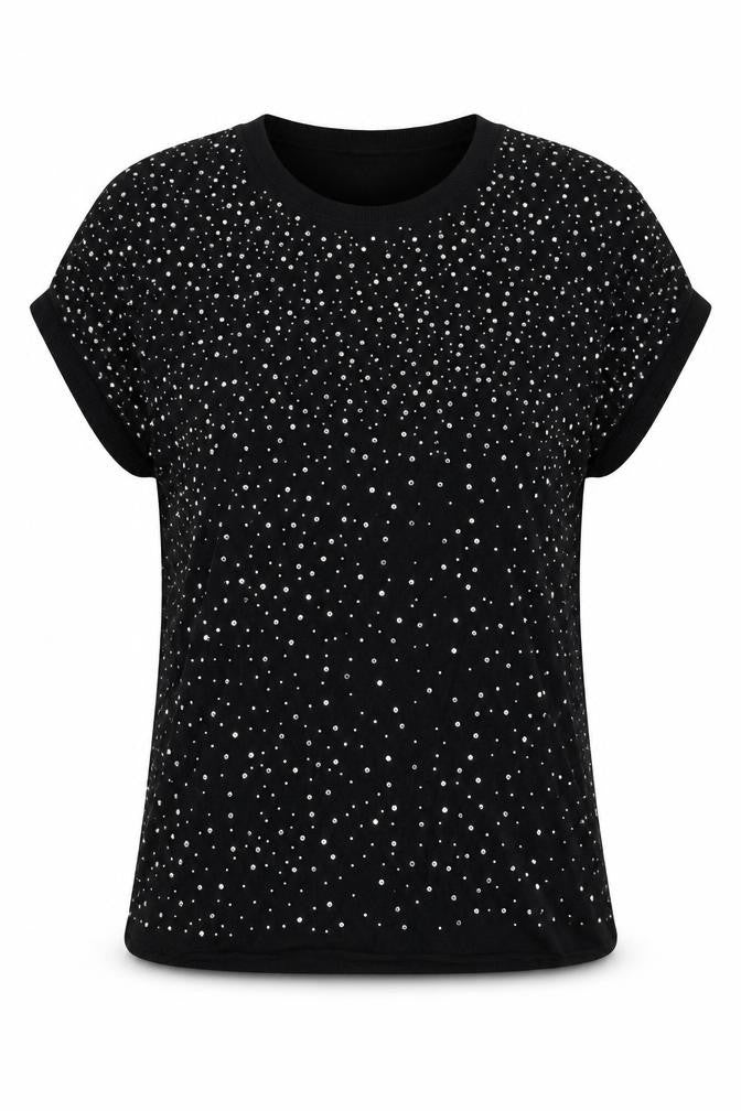 Front view of Tezenis women’s black polka dot basic t-shirt, size M
