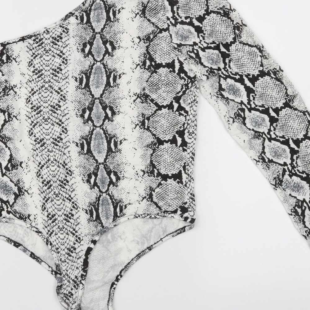 PRETTYLITTLETHING Womens White Animal Print  Bodysuit One-Piece Size 10