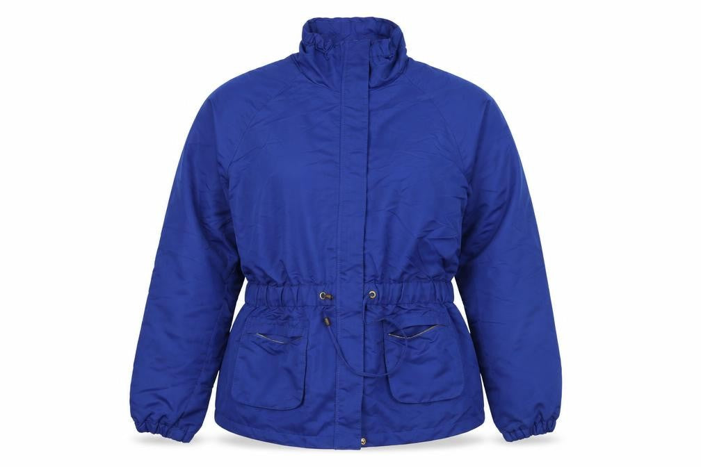 Front view of venco women’s blue overcoat coat, size L