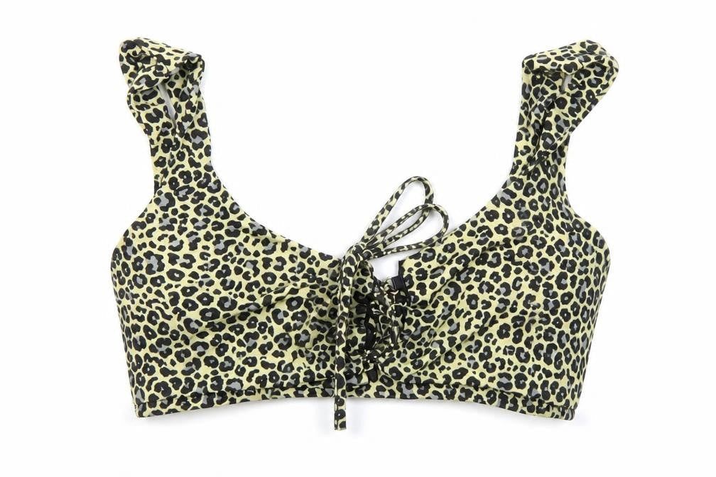 Front view of I SAW IT FIRST women’s yellow animal print camisole blouse, size UK 10