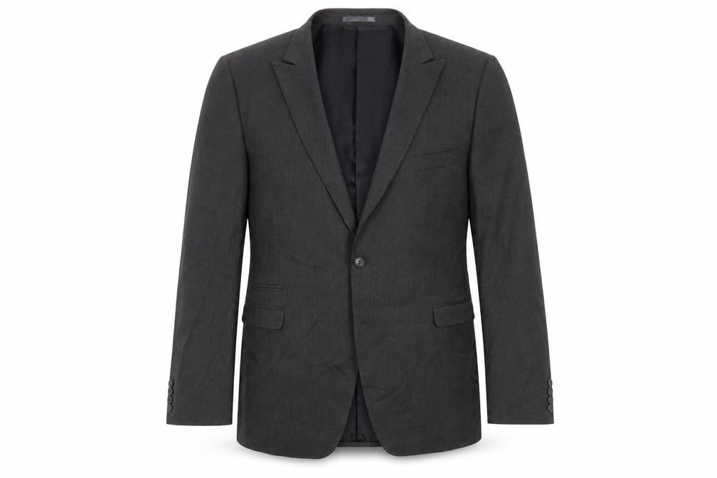 Front view of Burton men’s grey striped jacket suit jacket, size 48
