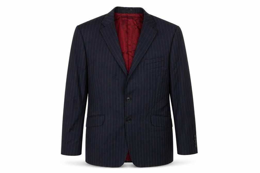 Front view of Preworn men’s blue striped jacket suit jacket, size 42