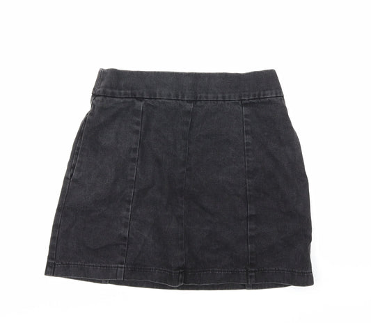 Preworn Womens Black  Denim Mini Skirt Size 26 in