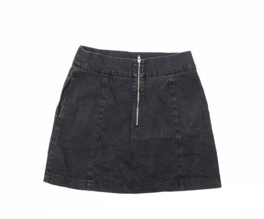 Preworn Womens Black  Denim Mini Skirt Size 26 in