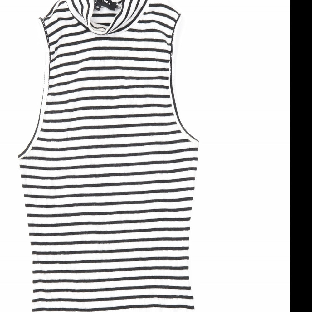 New Look Womens White Striped  Basic Tank Size 10