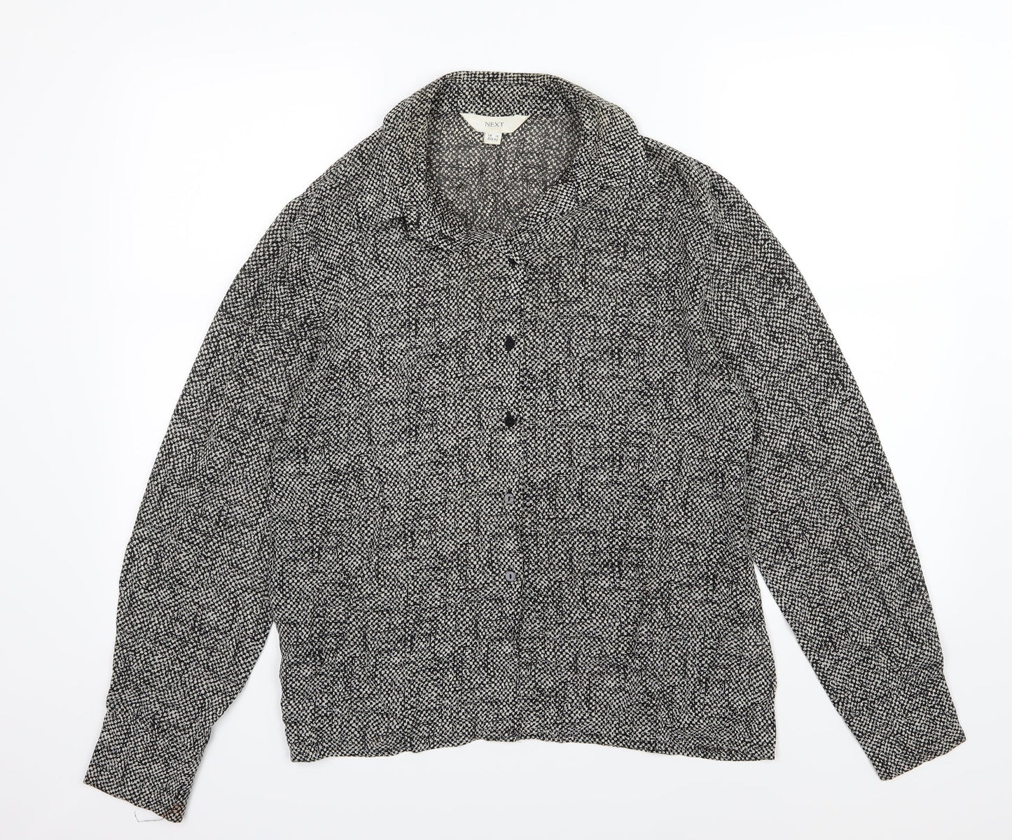 NEXT Womens Black Animal Print Woven Basic Button-Up Size 14
