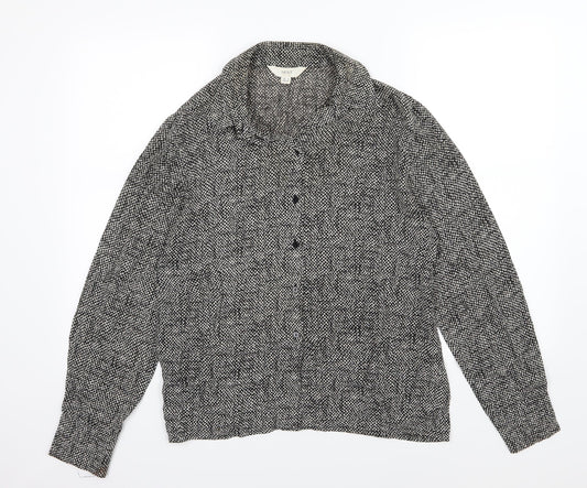 NEXT Womens Black Animal Print Woven Basic Button-Up Size 14