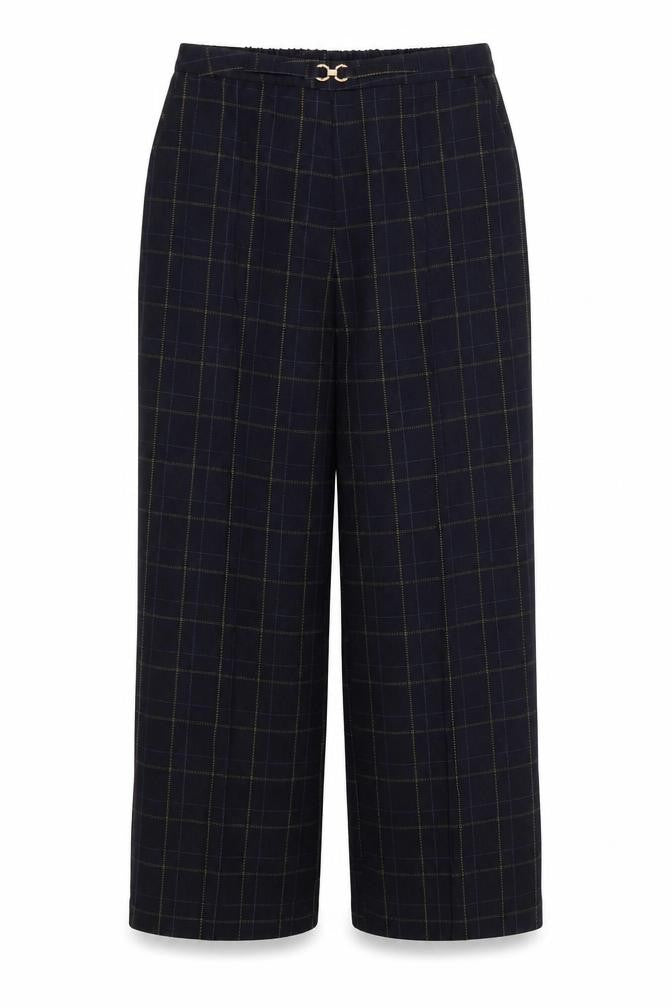 Front view of Damart women’s blue striped trousers, size UK 12, 27-inch leg