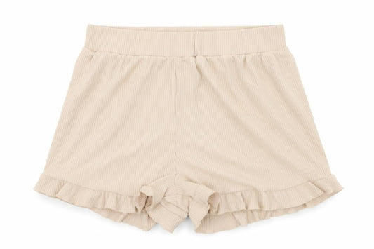 Front view of Preworn women’s beige jersey sweat shorts, size L