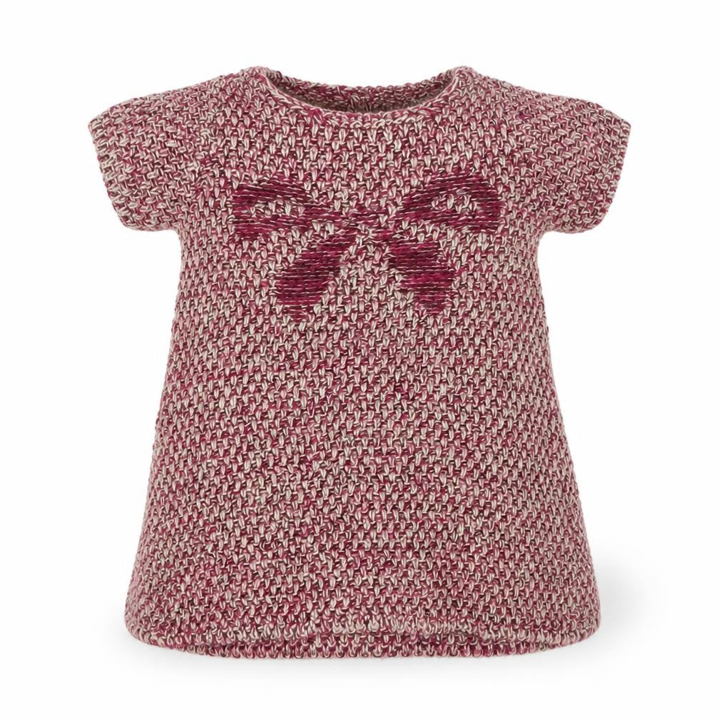 Front view of Zara girls’ pink geometric knit jumper dress, size 6-9, months - bow