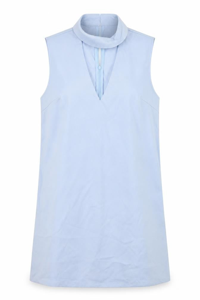 Front view of Miss Pap women’s blue a-line, size UK 12, - cut out neckline