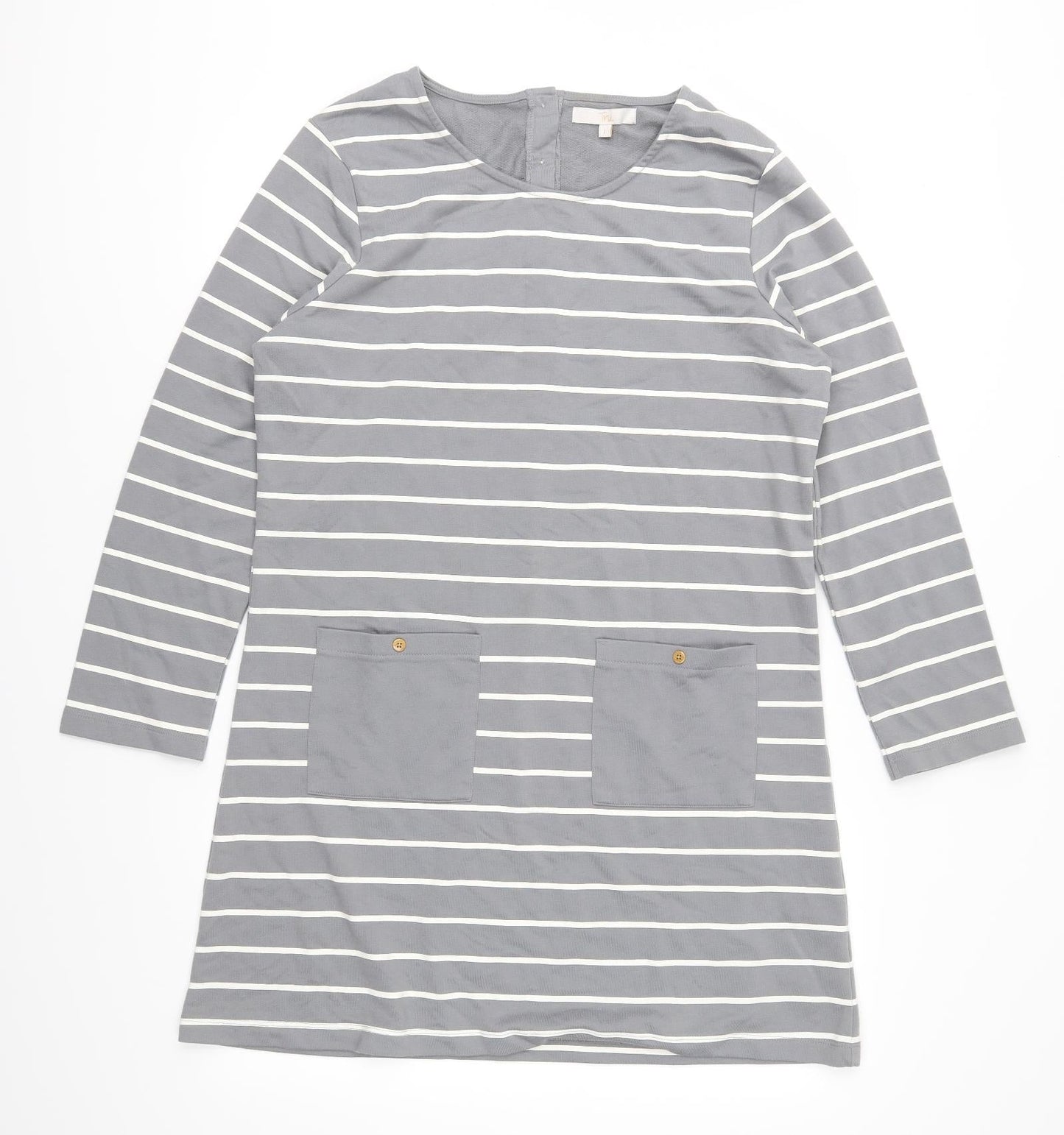Tru Womens Grey Striped Jersey Tunic Blouse Size L