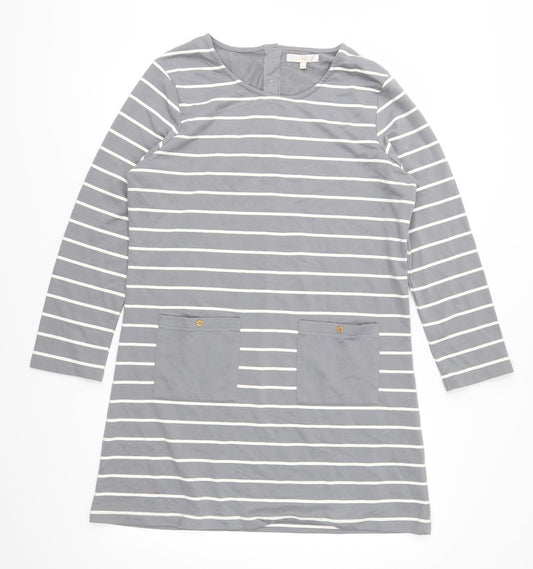 Tru Womens Grey Striped Jersey Tunic Blouse Size L