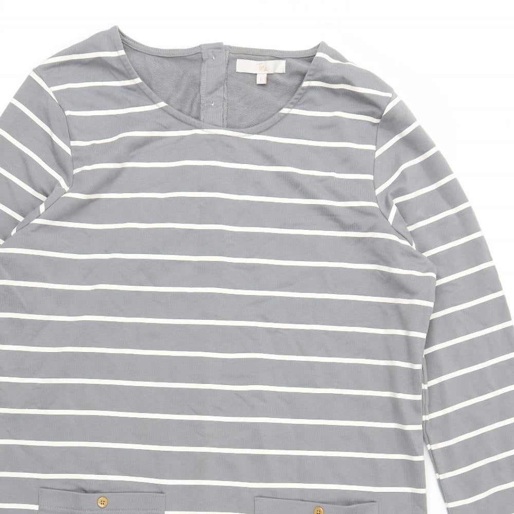 Tru Womens Grey Striped Jersey Tunic Blouse Size L