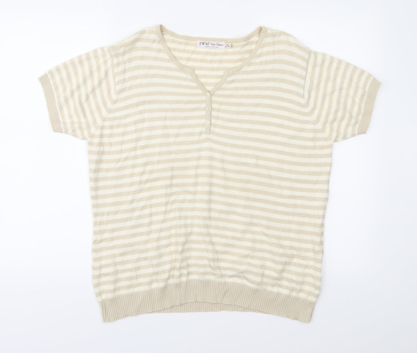 EWM Womens Beige Striped Knit Pullover Jumper Size XL