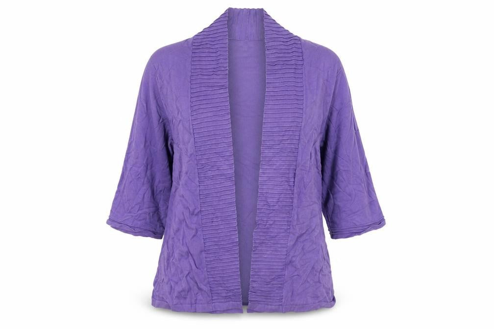 Front view of Preworn women’s purple cardigan jumper, size L