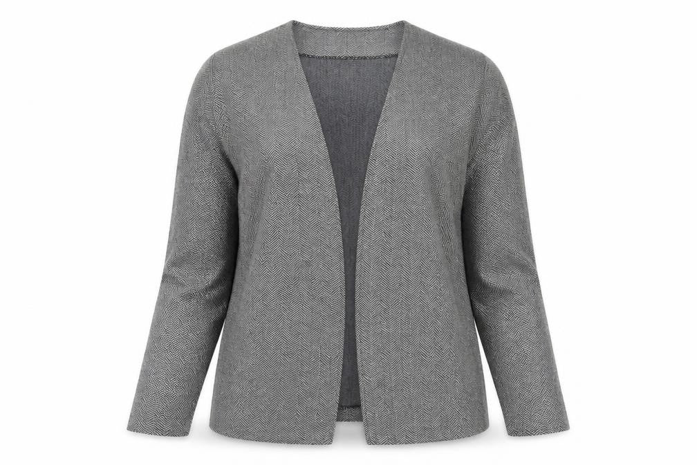 Front view of Weekends women’s grey herringbone cardigan jumper, size M