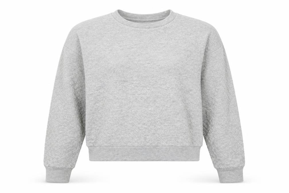 Front view of Topshop women’s grey pullover sweatshirt, size UK 12