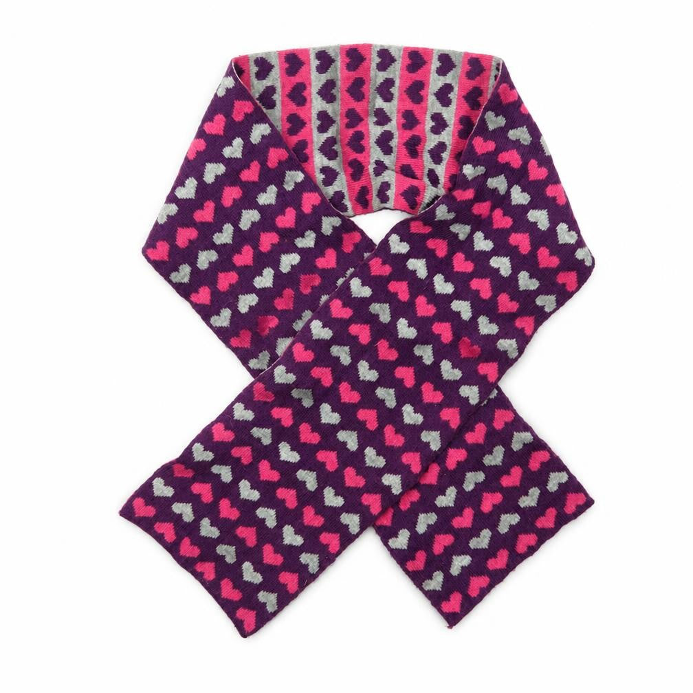 Front view of Preworn girls’ purple geometric rectangle scarf scarves & wraps one size - love hearts