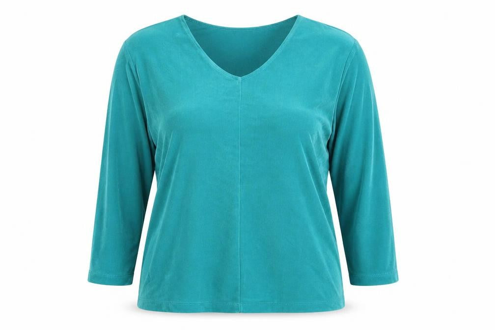 Front view of Citiknits women’s green basic blouse, size M