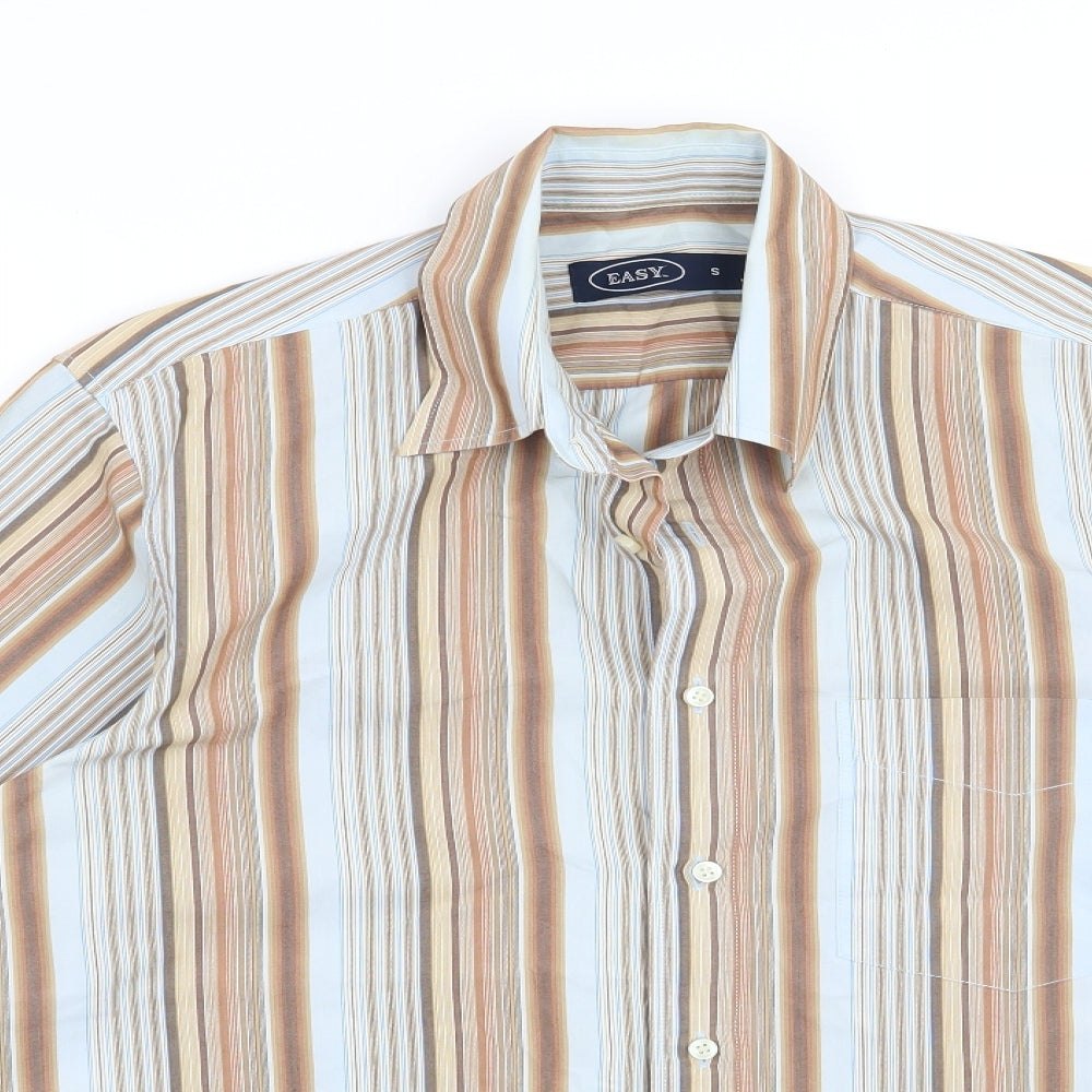Easy Mens Brown Striped   Button-Up Size S