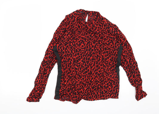 Preworn Womens Red Animal Print  Basic Blouse Size 10
