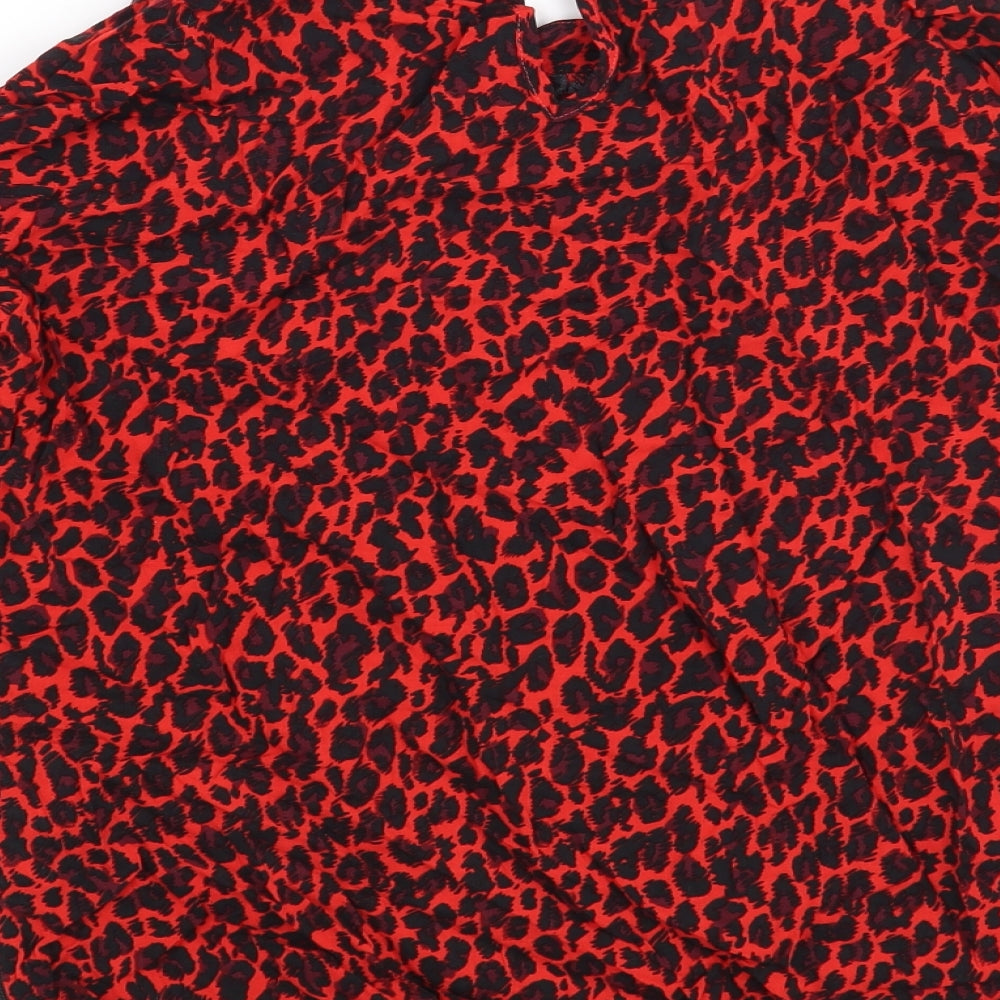 Preworn Womens Red Animal Print  Basic Blouse Size 10