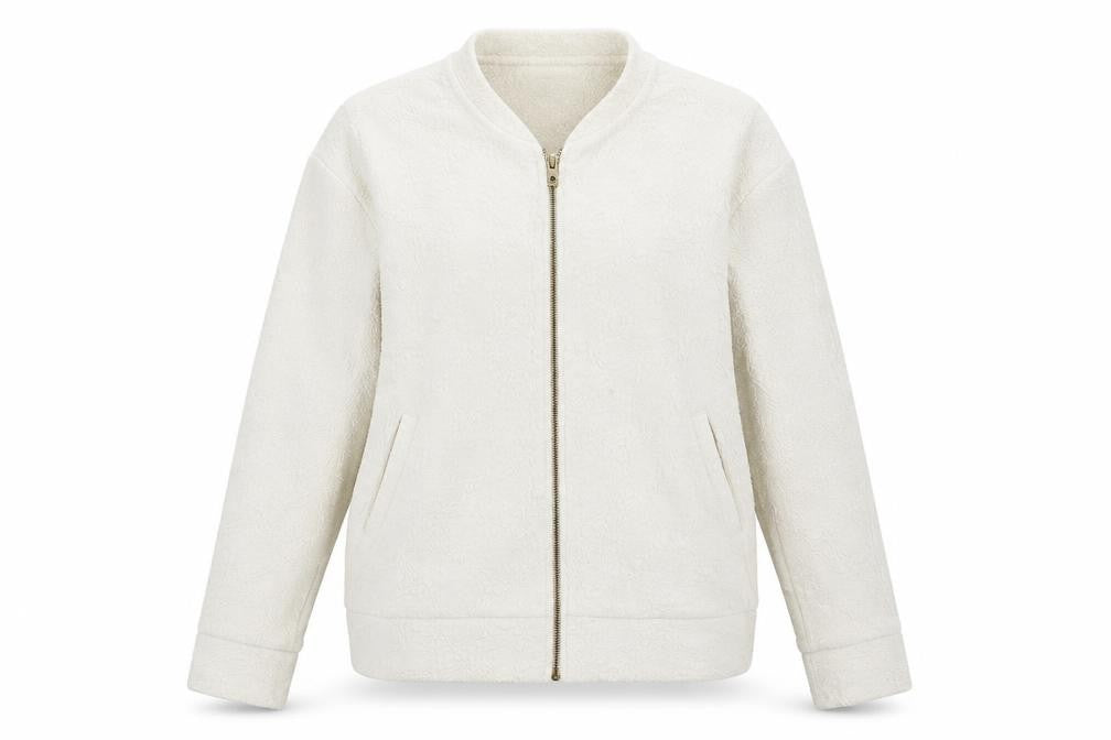 Front view of River Island women’s white jacket coat, size UK 8