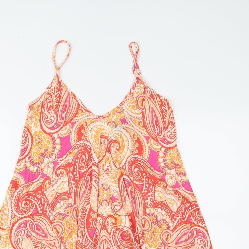 Boohoo Womens Orange Paisley  Basic Tank Size 8