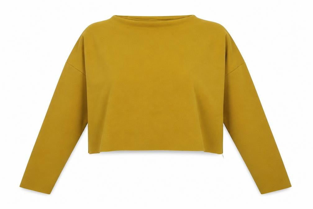 Front view of Missguided women’s yellow jumper, size UK 8, - cropped