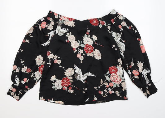 Dorothy Perkins Womens Black Floral Satin Basic Blouse Size 8