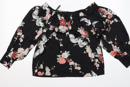 Dorothy Perkins Womens Black Floral Satin Basic Blouse Size 8