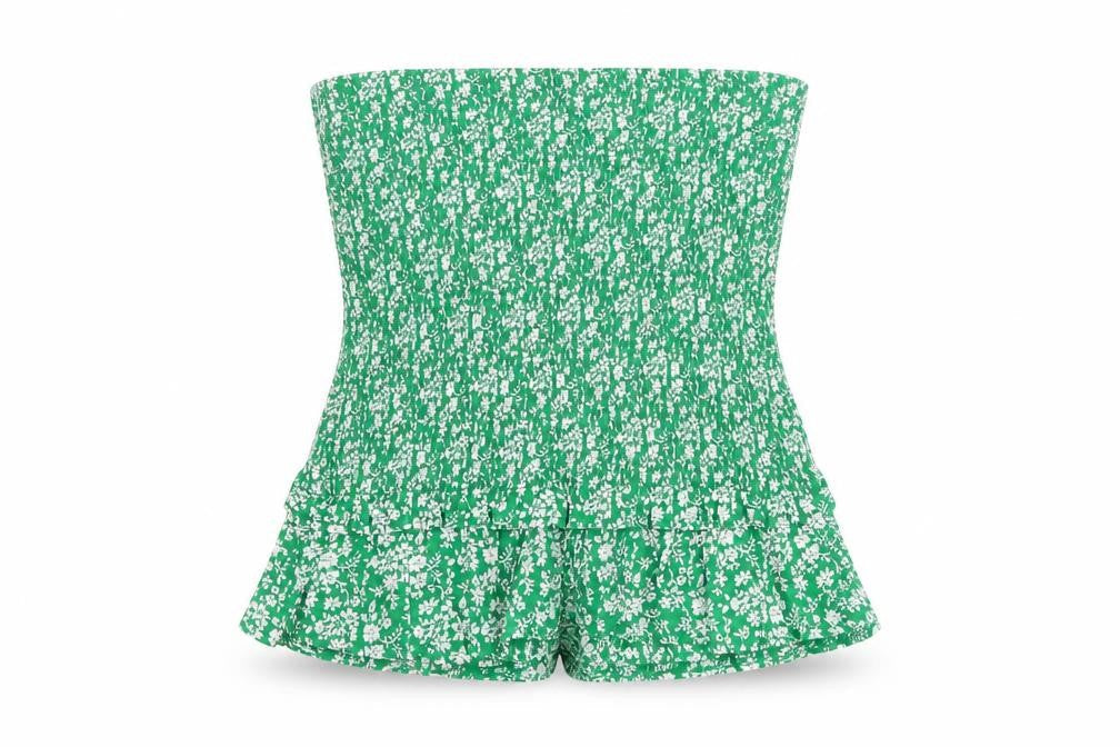 Front view of who i am women’s green floral mom shorts, size UK 12